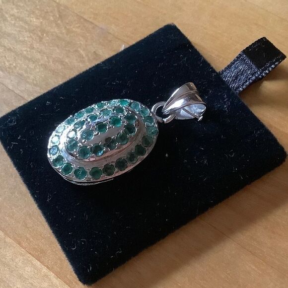 STERLING SILVER 925 EMERALD OVAL PENDANT - Picture 5 of 6